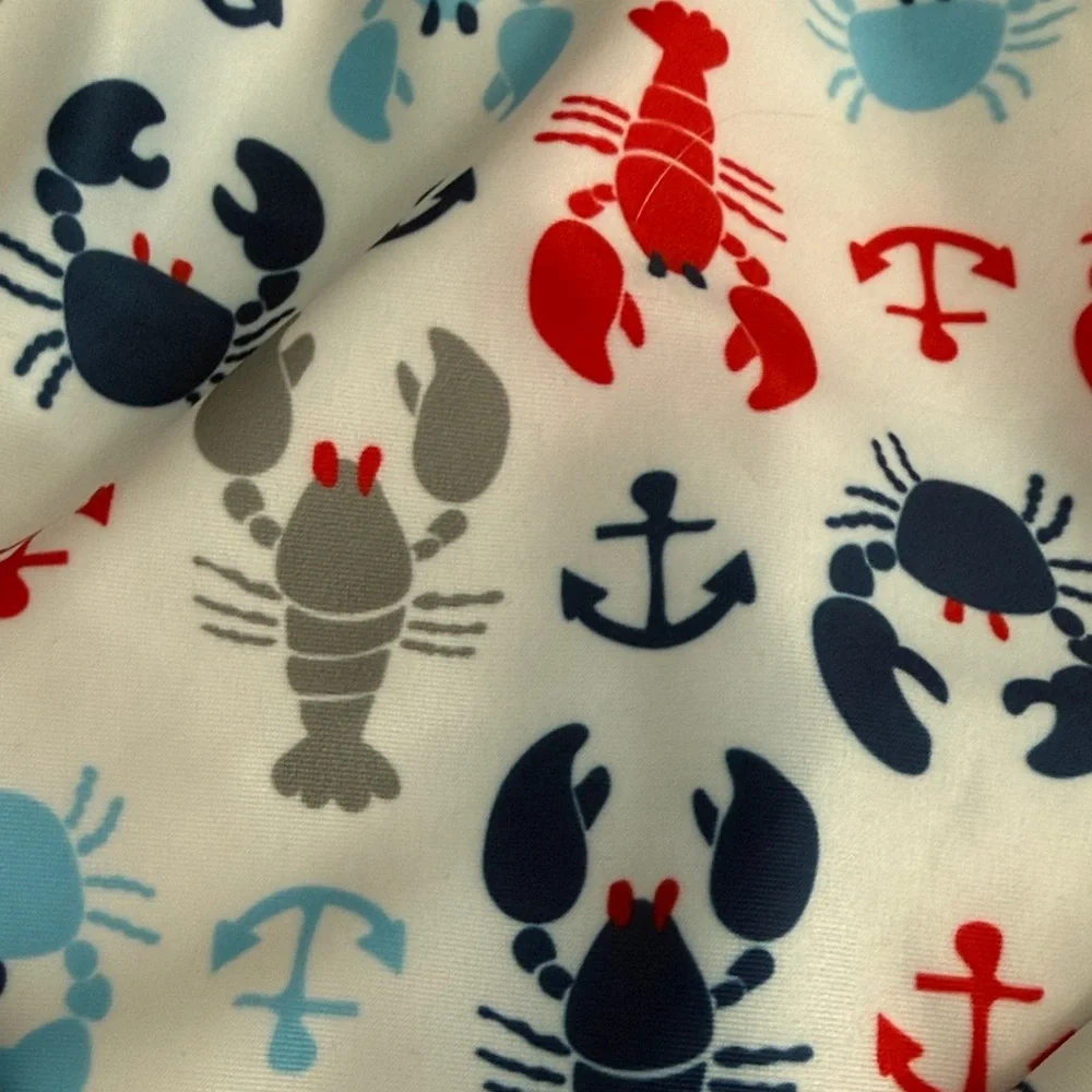 Long Sleeve Baby Swimsuit with Red, Blue & Gray Sea Life Print